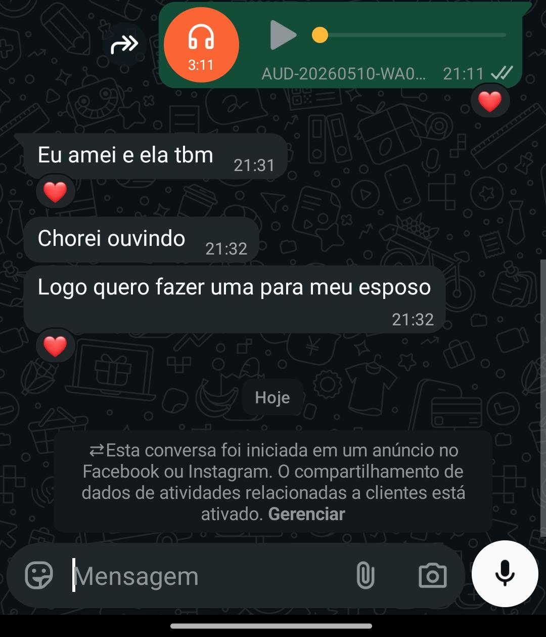Print de cliente que chorou ouvindo a homenagem